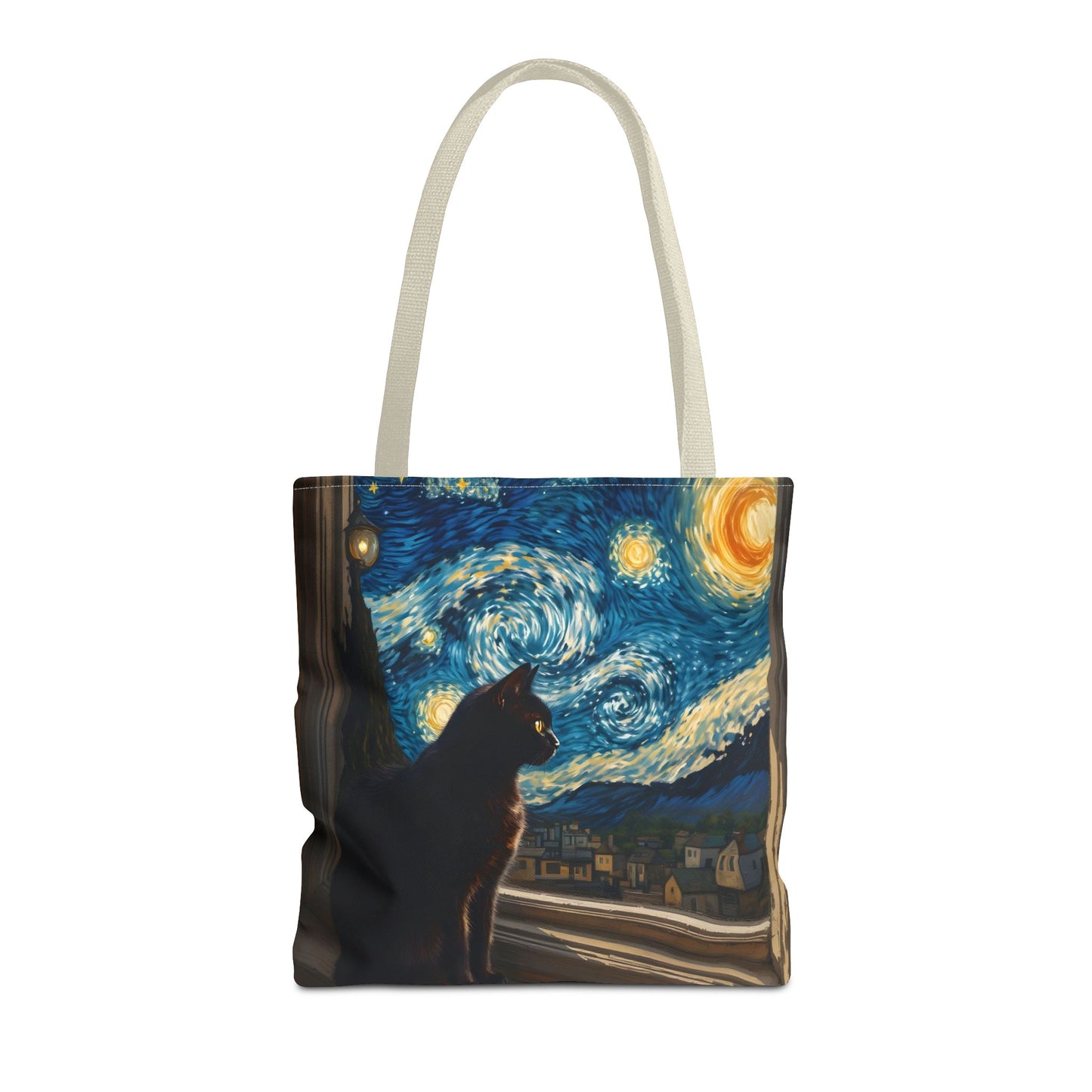 Starry Night Cat Tote Bag | Van Gogh Style Night Sky