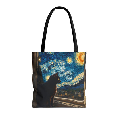 Starry Night Cat Tote Bag | Van Gogh Style Night Sky
