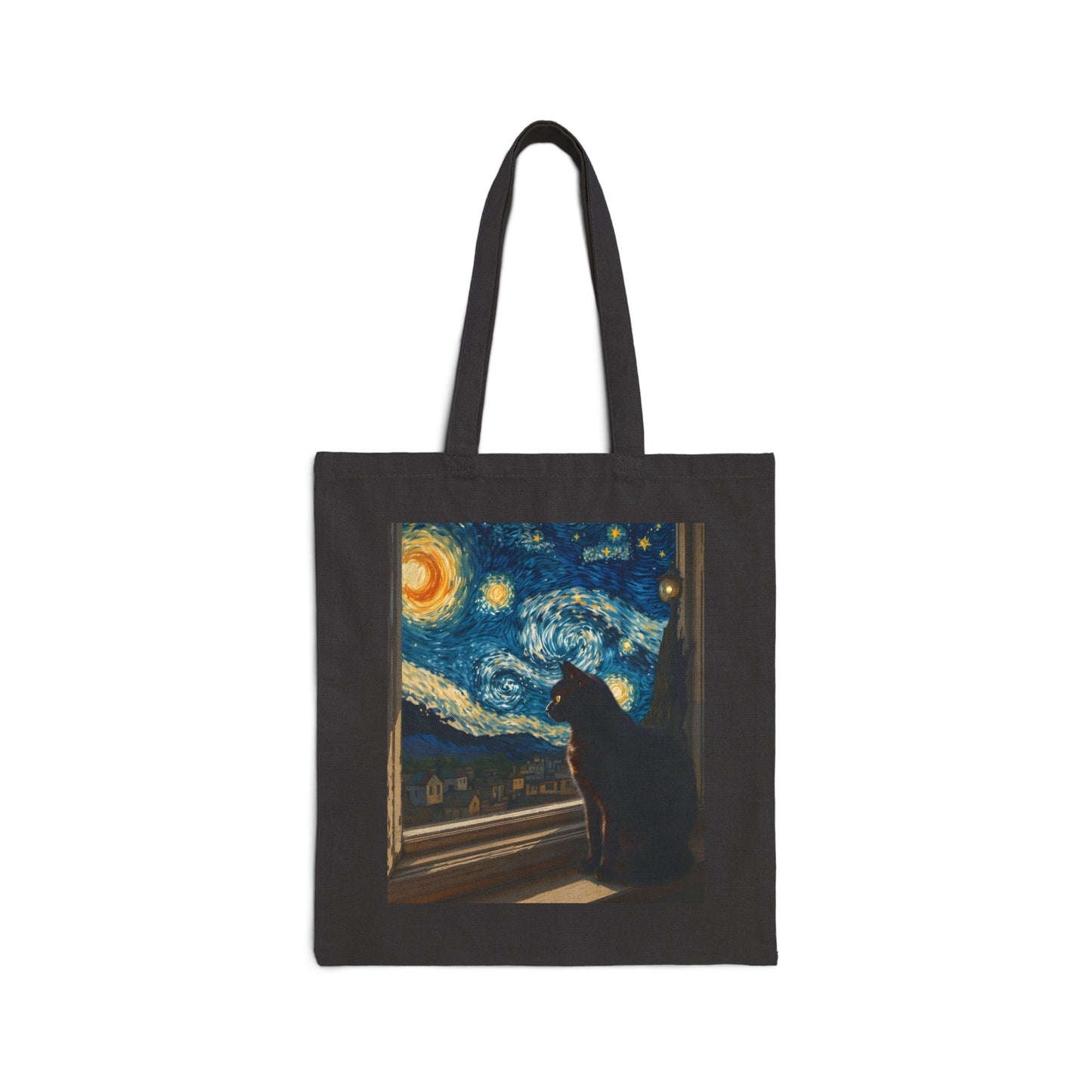 Starry Night Cat tote bag | Van Gogh inspired canvas tote