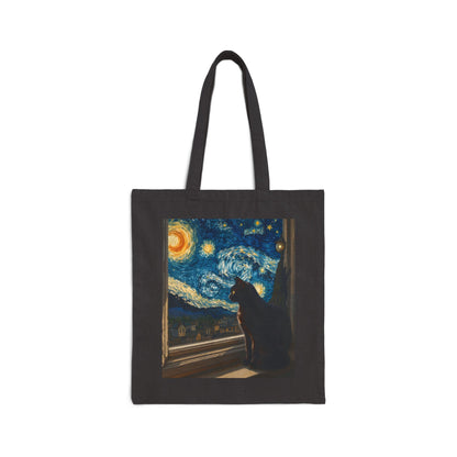 Starry Night Cat tote bag | Van Gogh inspired canvas tote