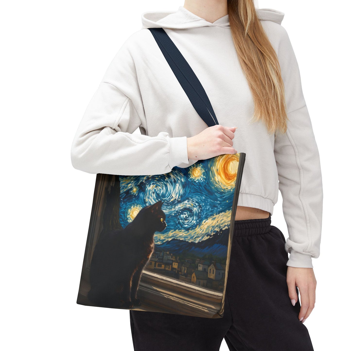 Starry Night Cat Tote Bag | Van Gogh Style Night Sky