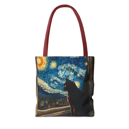 Starry Night Cat Tote Bag | Van Gogh Style Night Sky