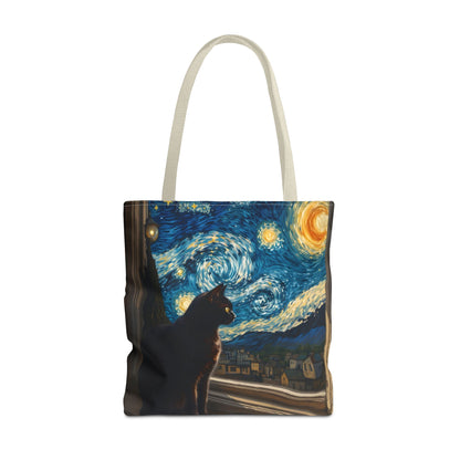 Starry Night Cat Tote Bag | Van Gogh Style Night Sky
