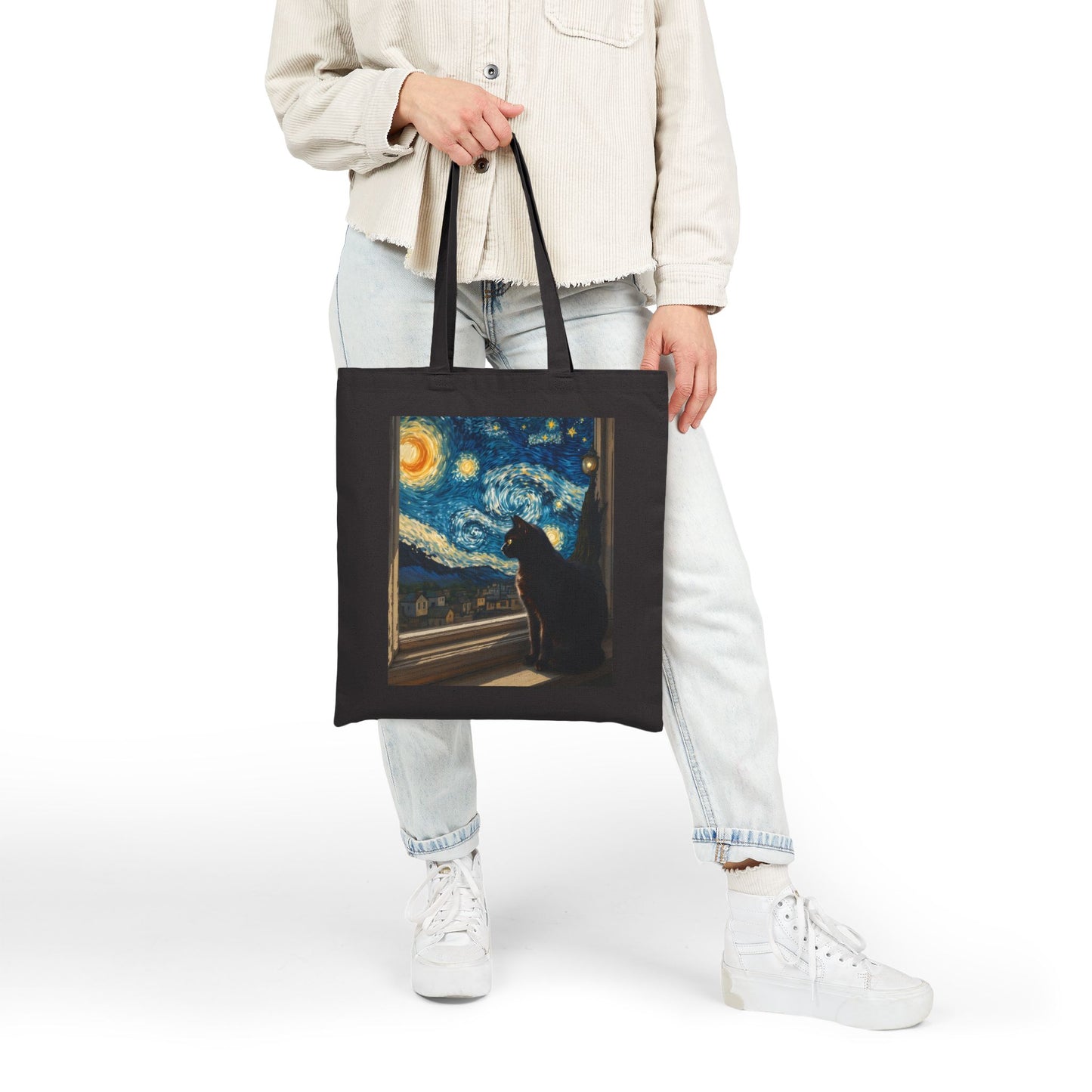 Starry Night Cat tote bag | Van Gogh inspired canvas tote