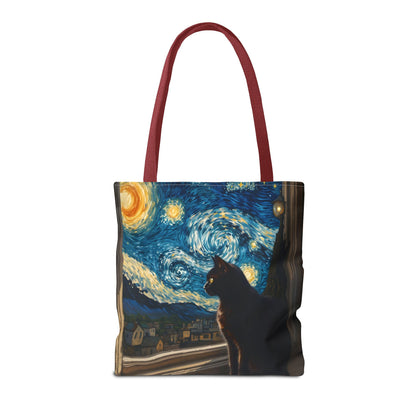 Starry Night Cat Tote Bag | Van Gogh Style Night Sky
