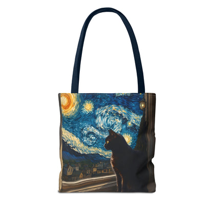 Starry Night Cat Tote Bag | Van Gogh Style Night Sky