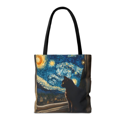 Starry Night Cat Tote Bag | Van Gogh Style Night Sky