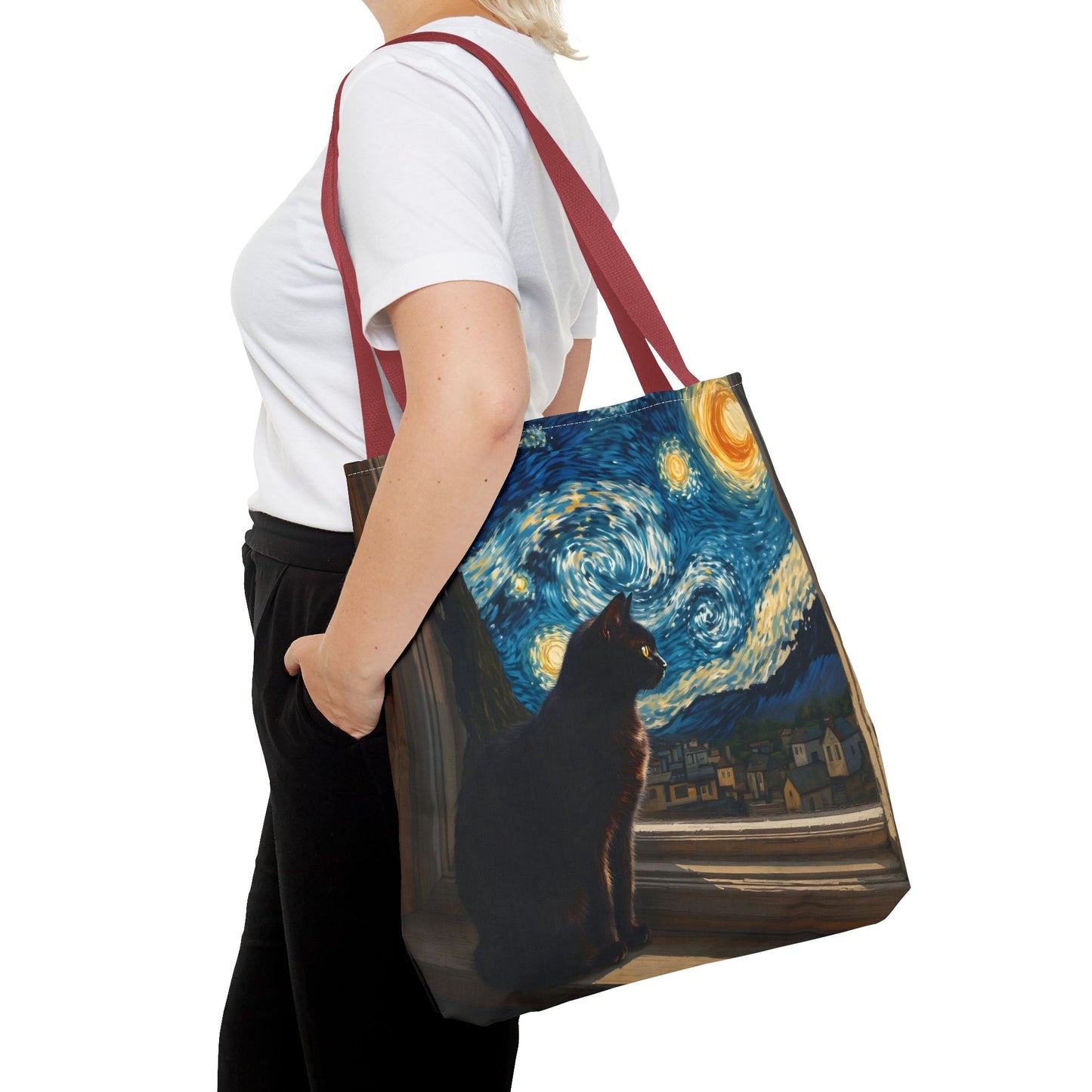 Starry Night Cat Tote Bag | Van Gogh Style Night Sky