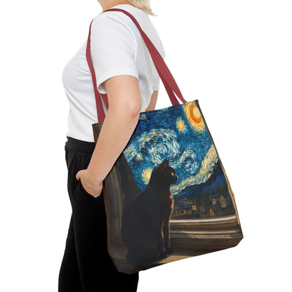 Starry Night Cat Tote Bag | Van Gogh Style Night Sky