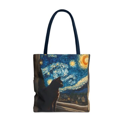 Starry Night Cat Tote Bag | Van Gogh Style Night Sky