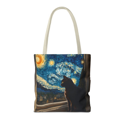 Starry Night Cat Tote Bag | Van Gogh Style Night Sky