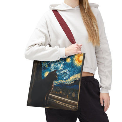 Starry Night Cat Tote Bag | Van Gogh Style Night Sky
