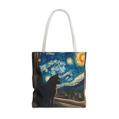 Starry Night Cat Tote Bag | Van Gogh Style Night Sky