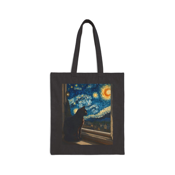 Starry Night Cat tote bag | Van Gogh inspired canvas tote
