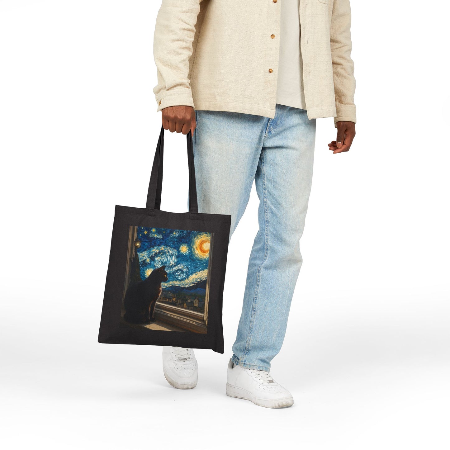 Starry Night Cat tote bag | Van Gogh inspired canvas tote