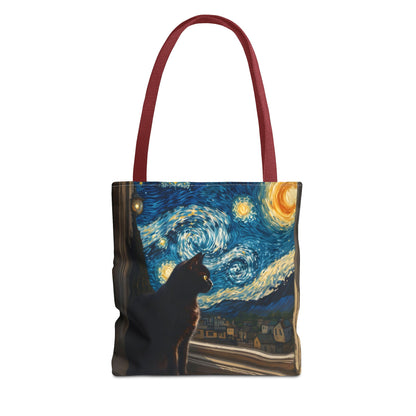 Starry Night Cat Tote Bag | Van Gogh Style Night Sky