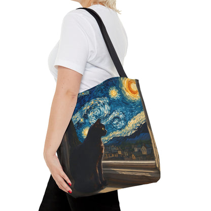 Starry Night Cat Tote Bag | Van Gogh Style Night Sky