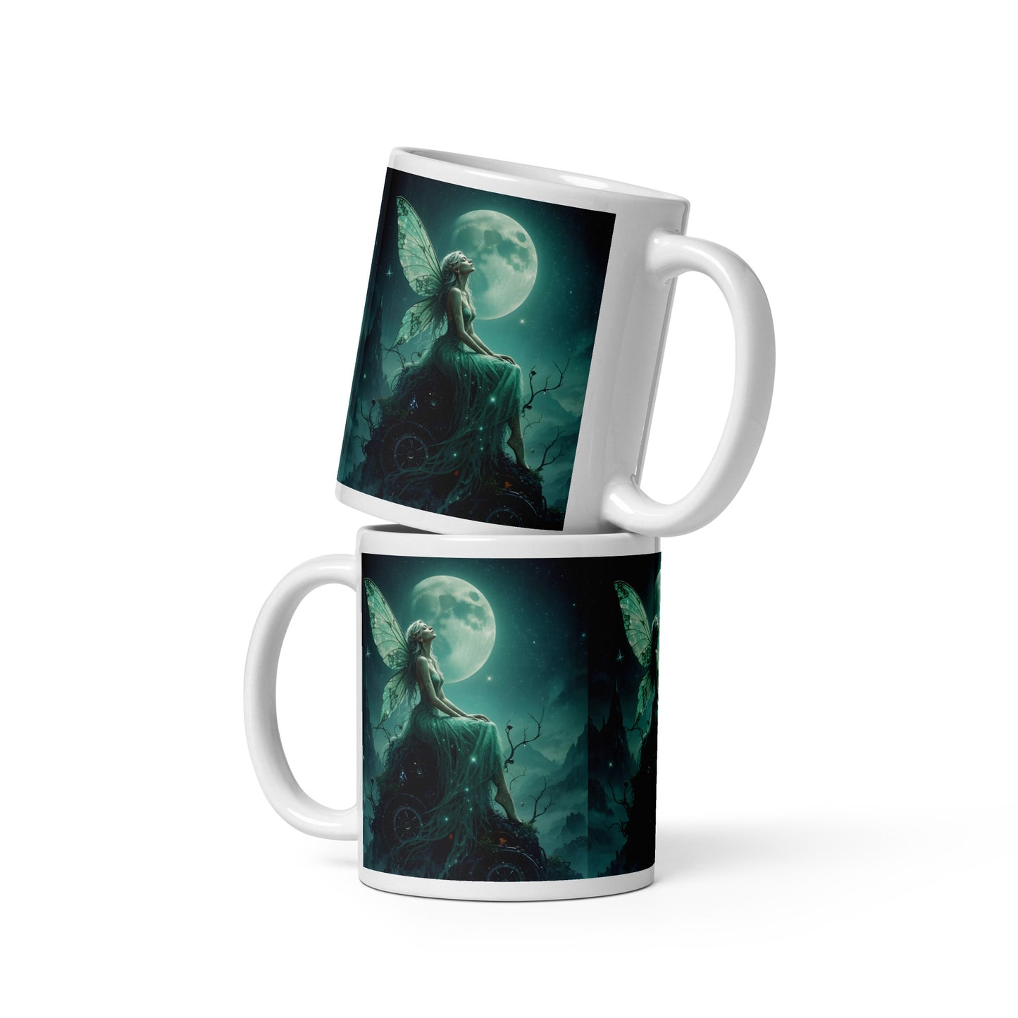 mug with fairy and moon design on a white background