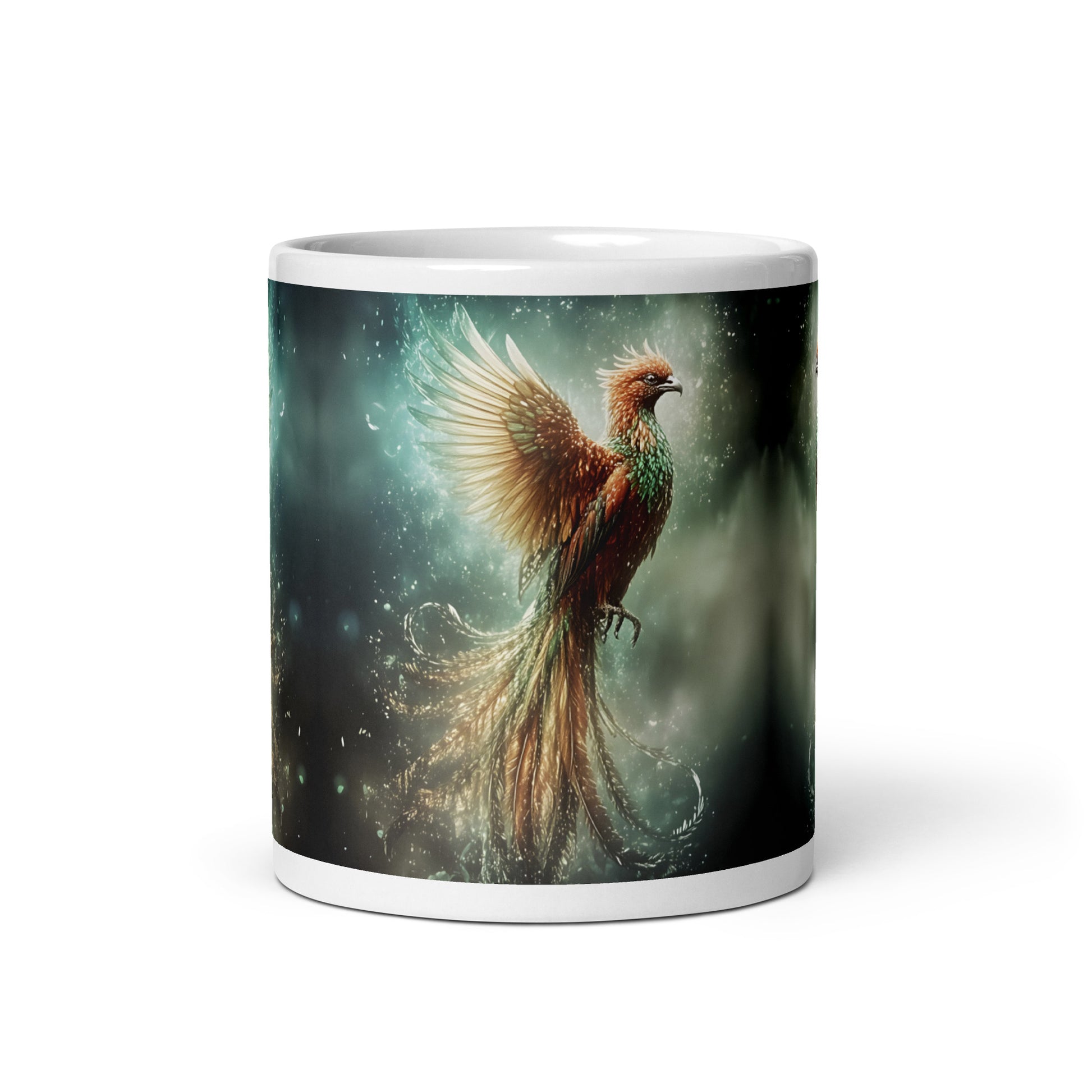 Mug with a phoenix design on a white background