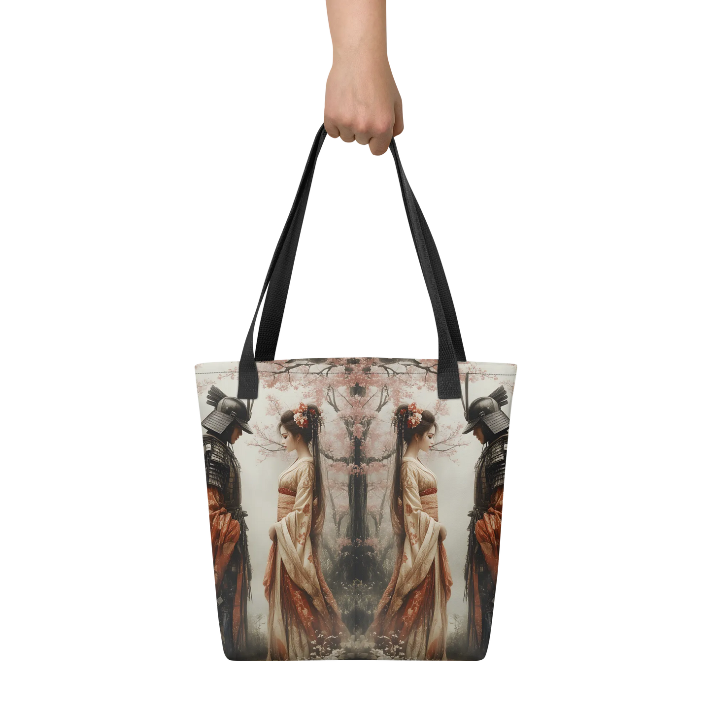 Geisha and her Samurai tote bag all over print