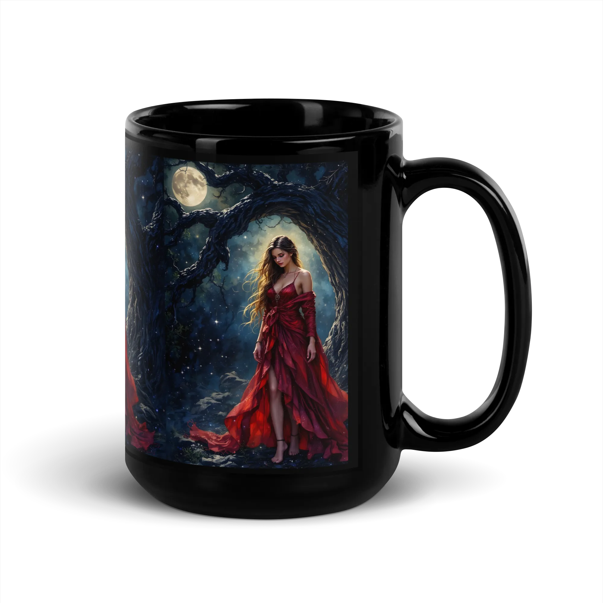 Lady in Red black mug