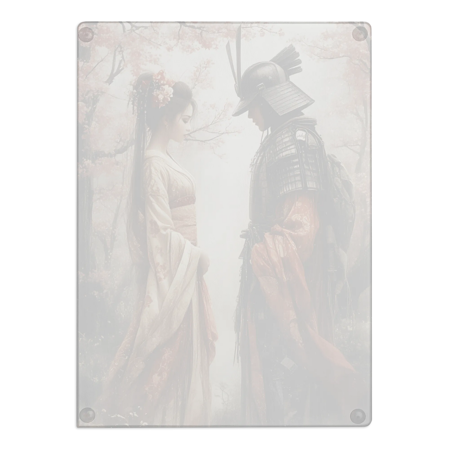 Geisha and her Samurai glass cutting board