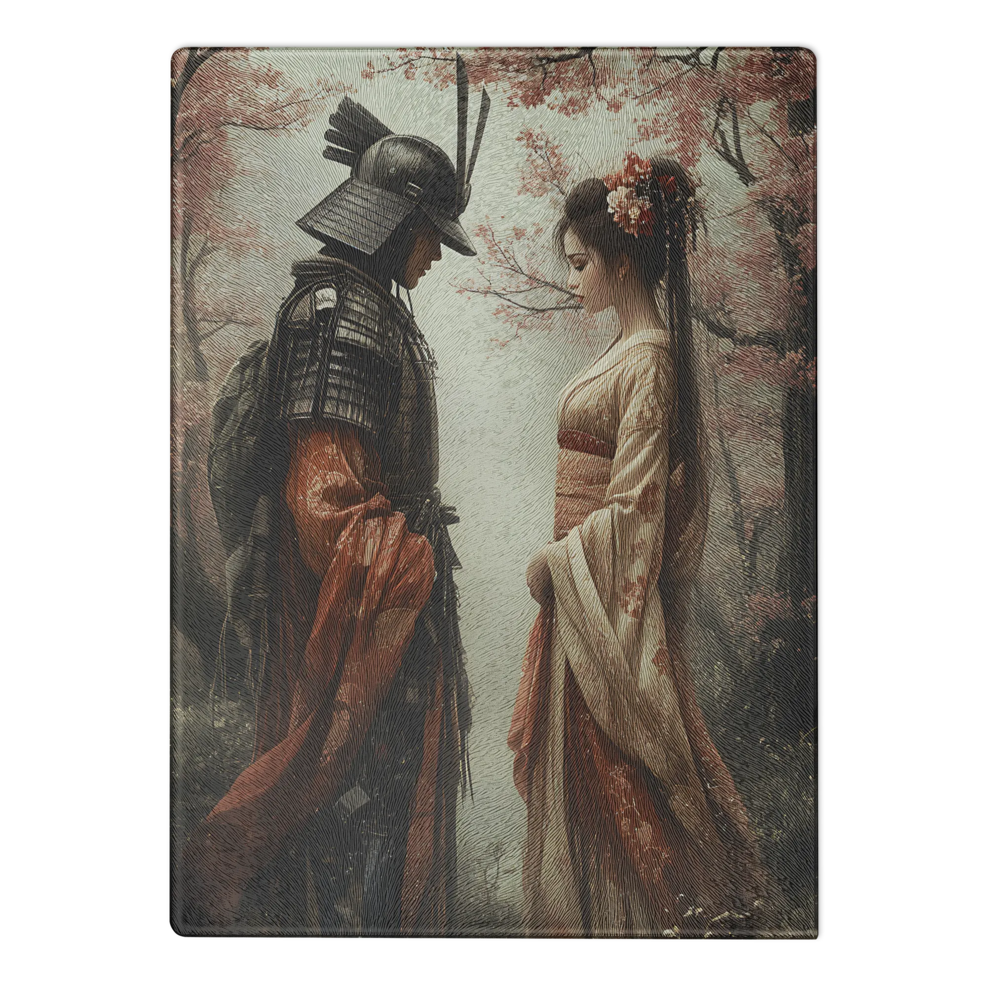 Geisha and her Samurai glass cutting board