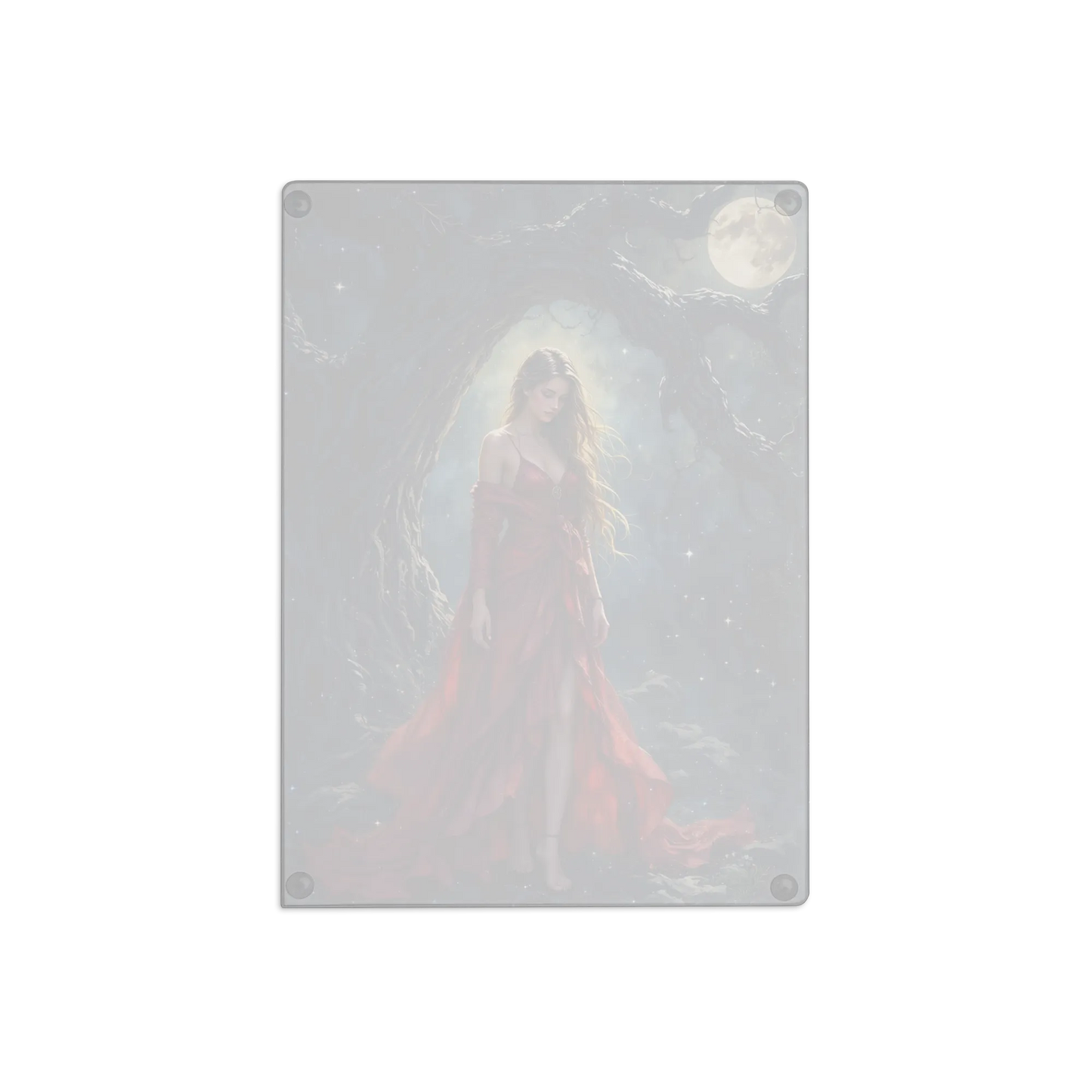 Lady in Red glass cutting board