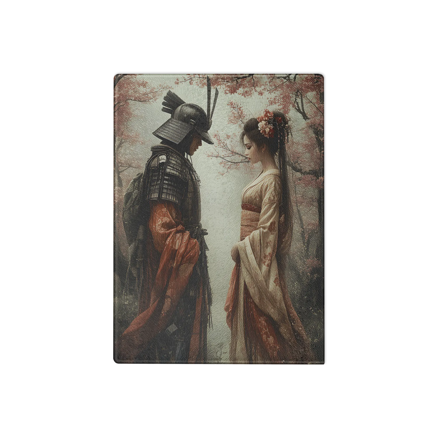 Geisha and her Samurai glass cutting board