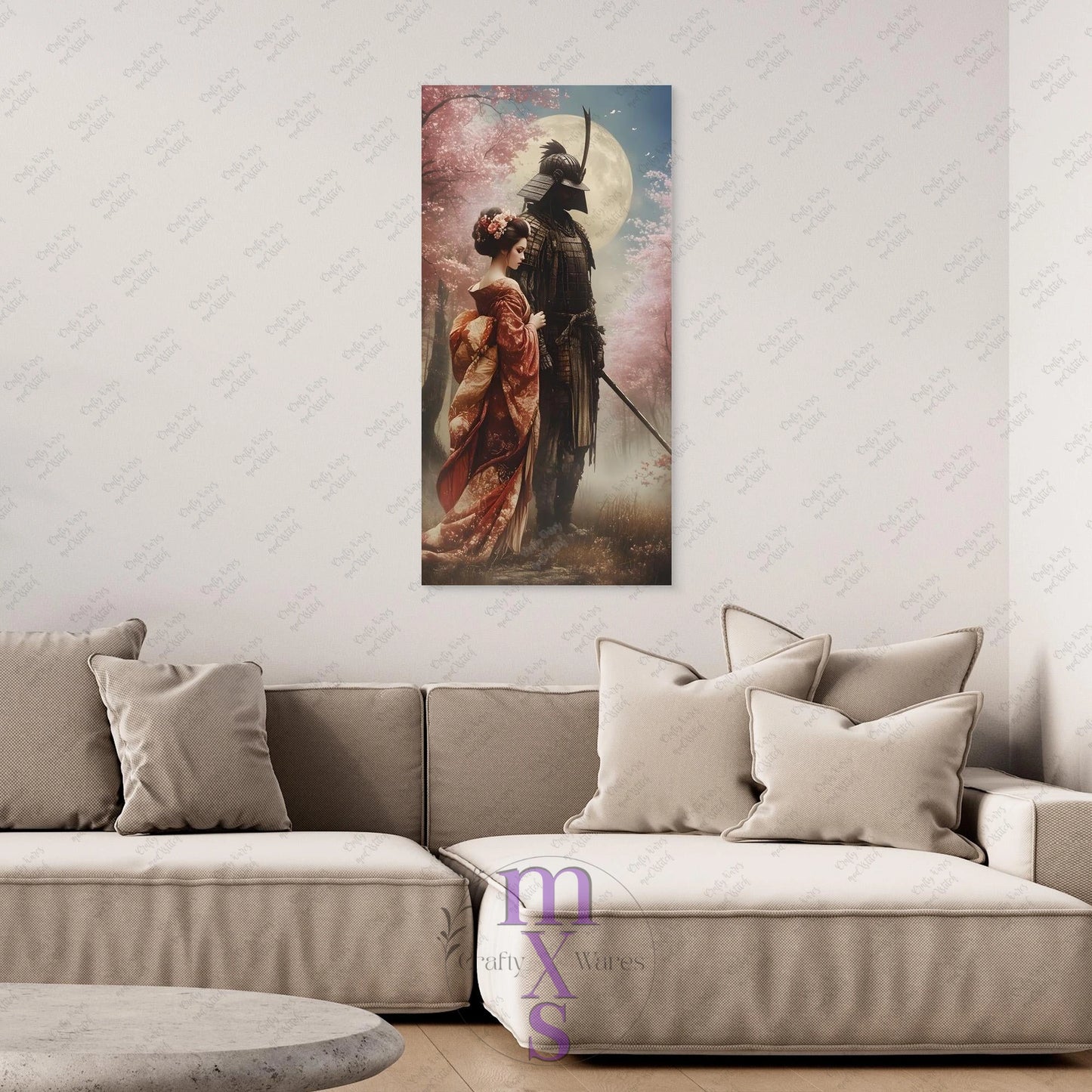 Watermarked - Geisha & Her Samurai 4 canvas wall art (world)