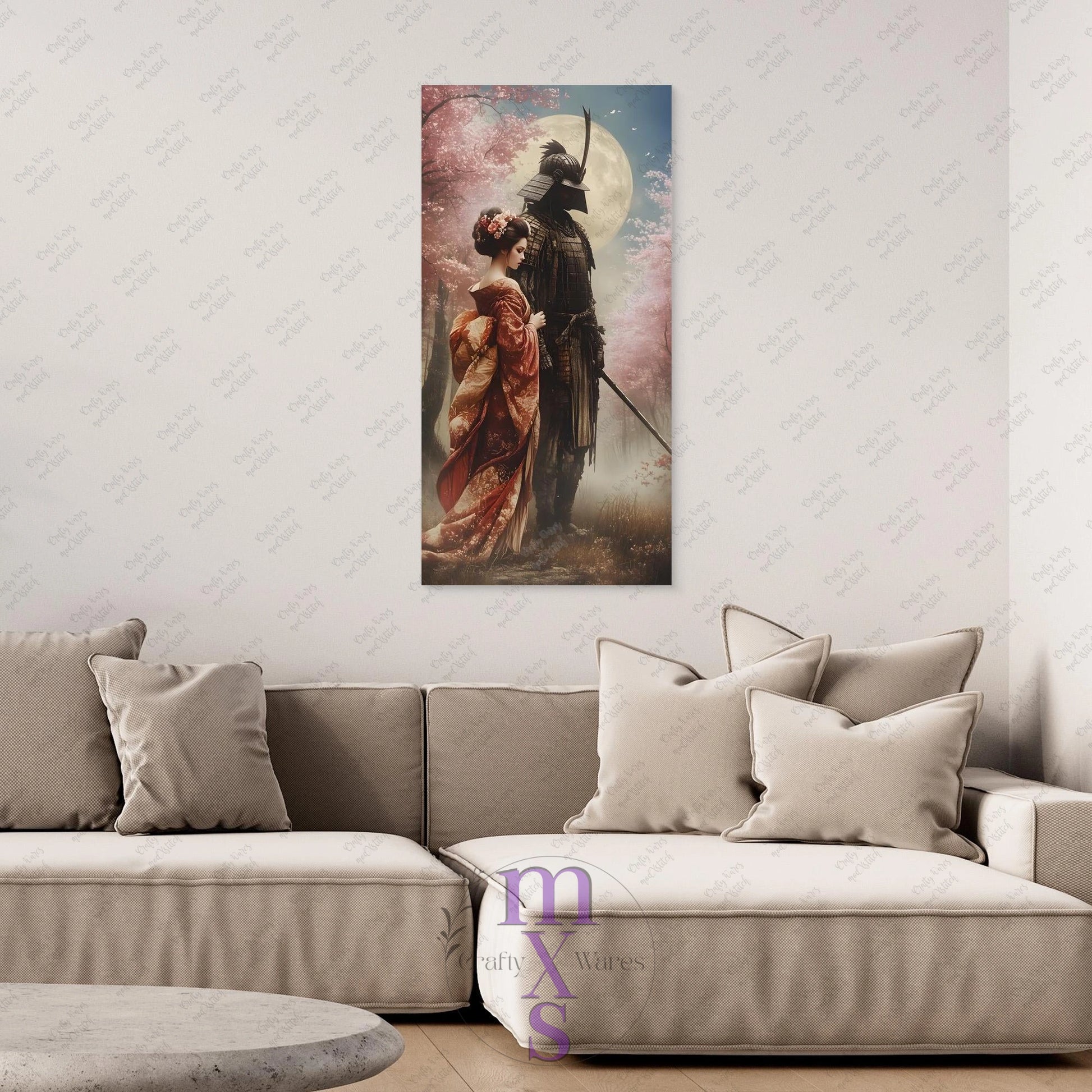 Watermarked - Geisha & Her Samurai 4 canvas wall art (world)