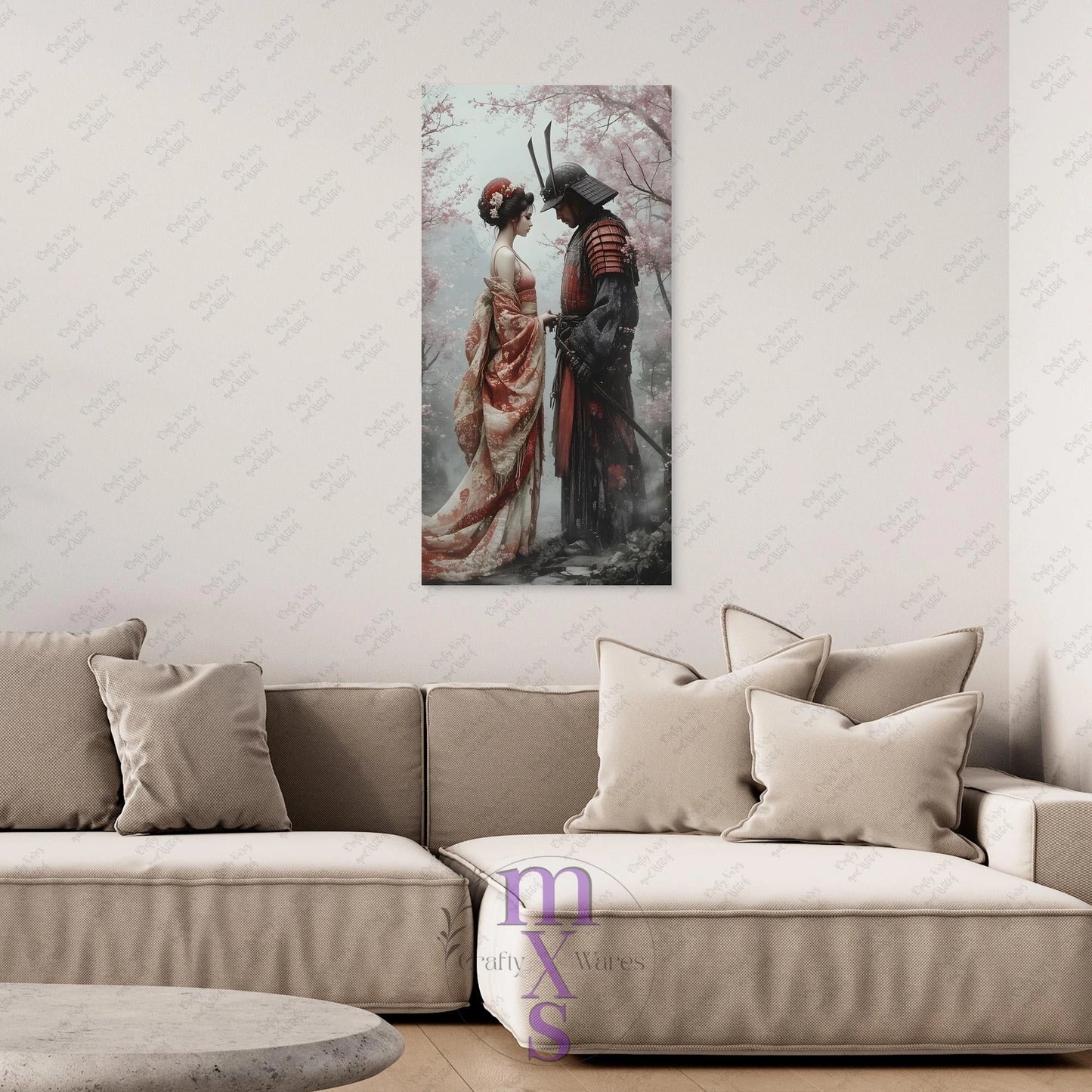 Watermarked - Geisha & Her Samurai 3 canvas wall art (world)