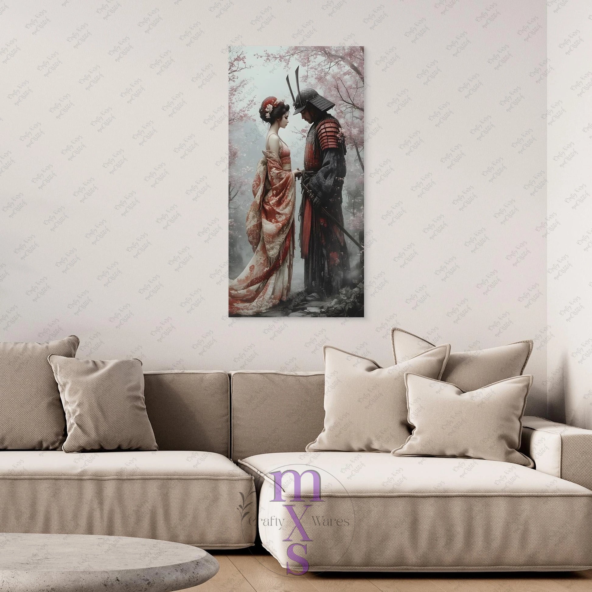 Watermarked - Geisha & Her Samurai 3 canvas wall art (world)