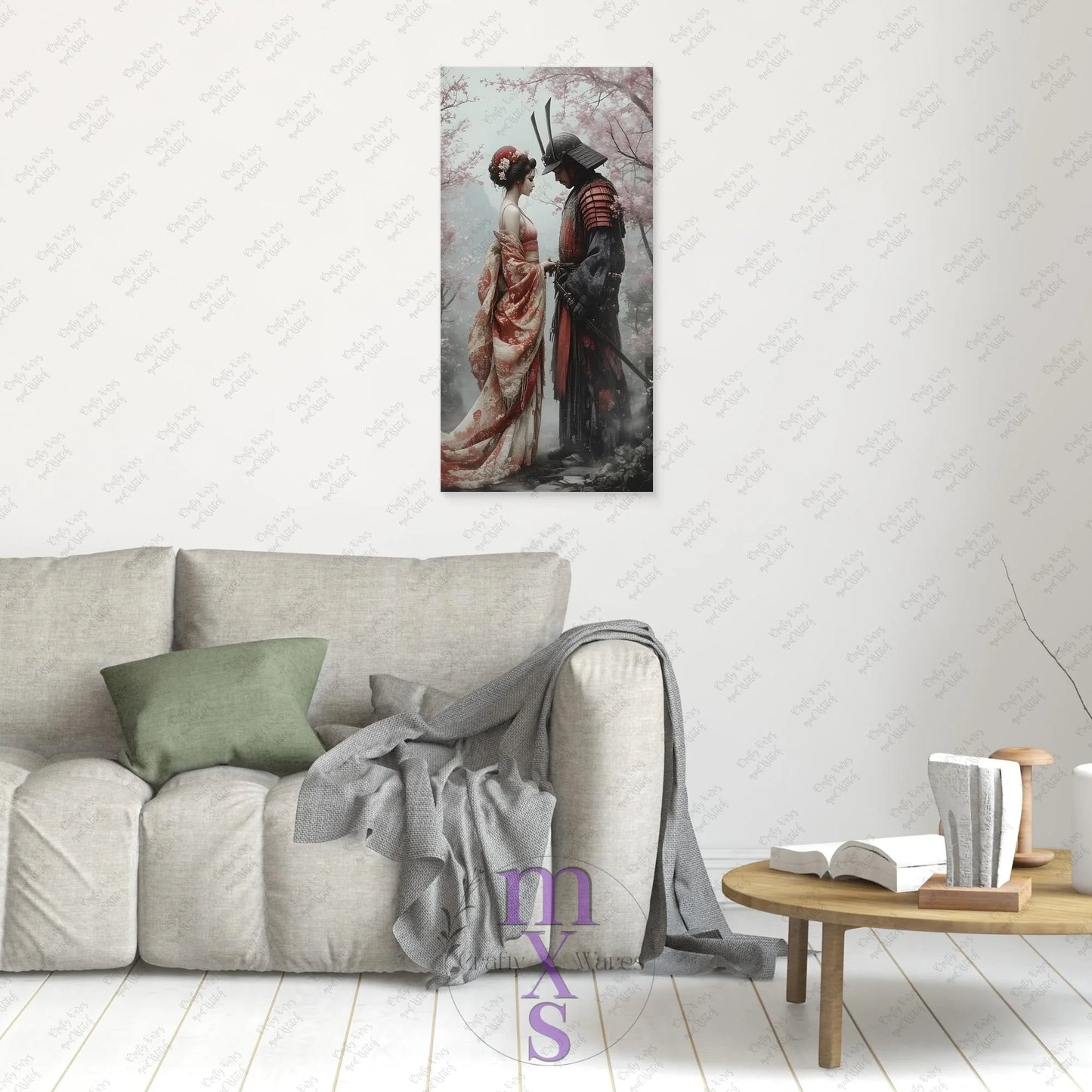 Watermarked - Geisha & Her Samurai 3 canvas wall art (world)