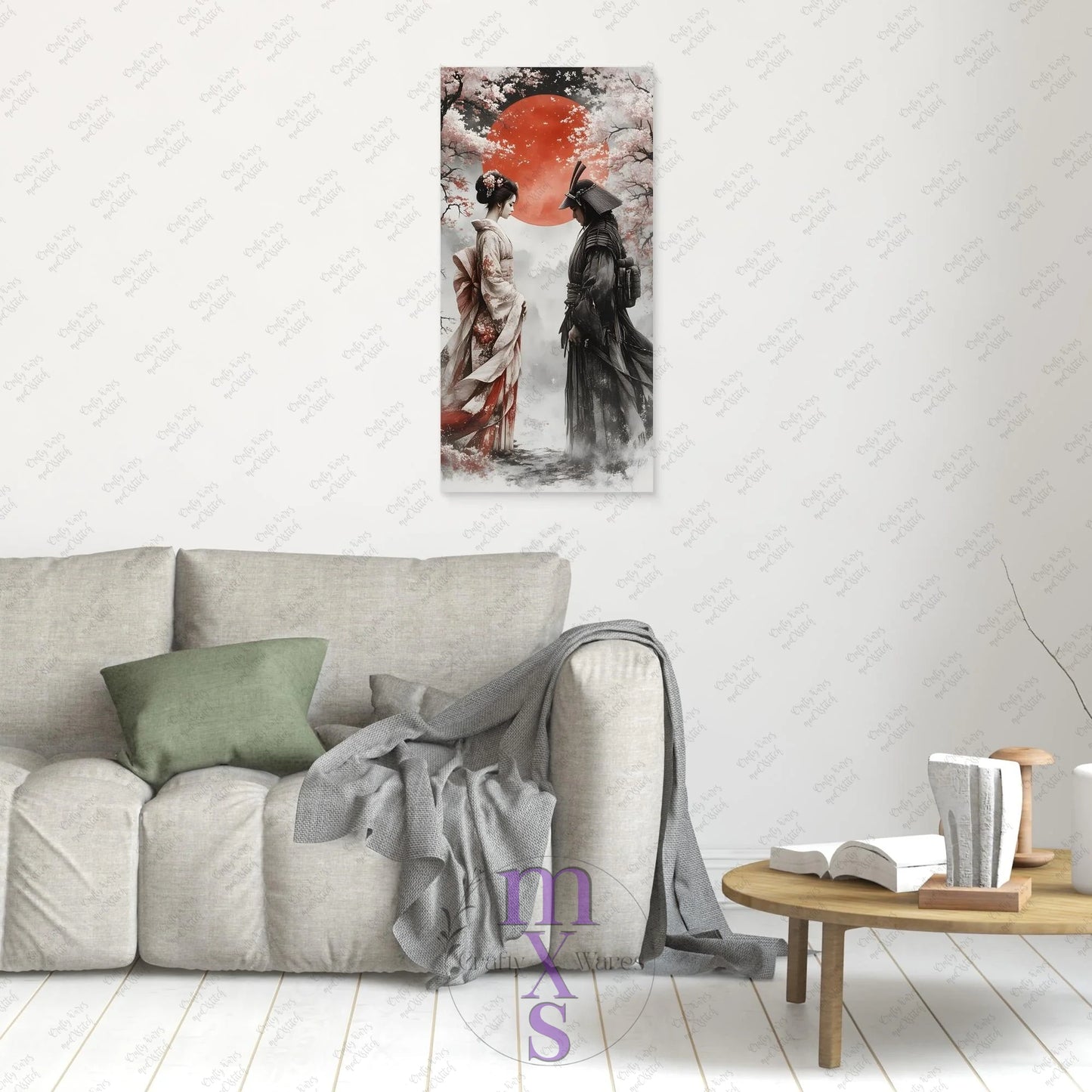 Watermarked - Geisha & Her Samurai 1 canvas wall art (world)