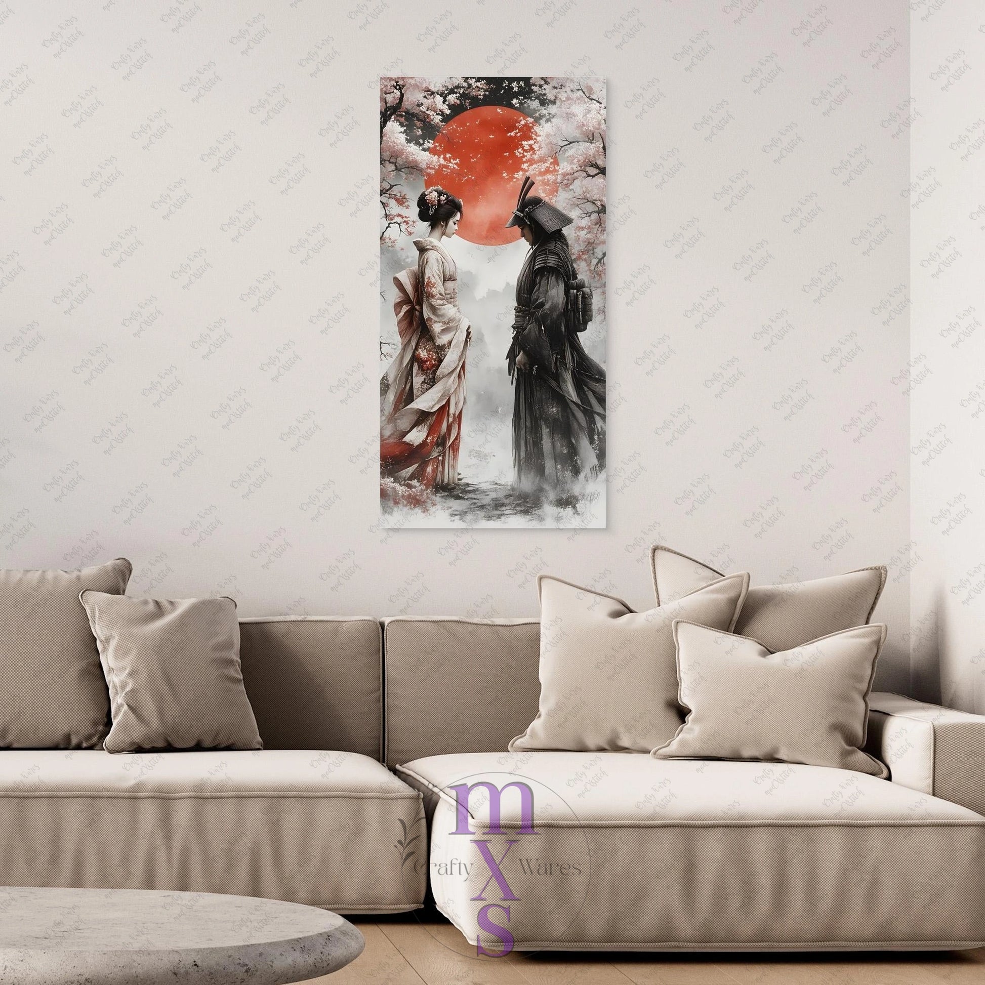 Watermarked - Geisha & Her Samurai 1 canvas wall art (world)